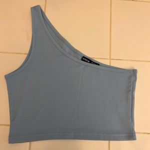 Off the shoulder blue tank